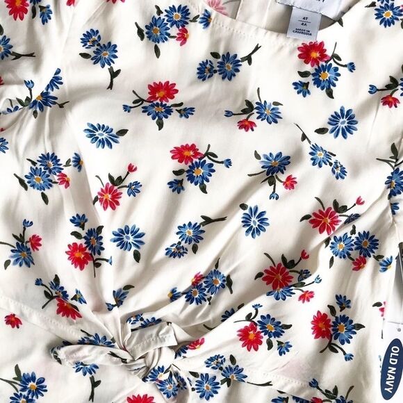 Old Navy NWT red/blue floral front tie dress 4T - Picture 2 of 2